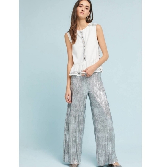 Anthropologie Tops - Anthropologie Embroidered Peplum Tank FLANNEL size Small